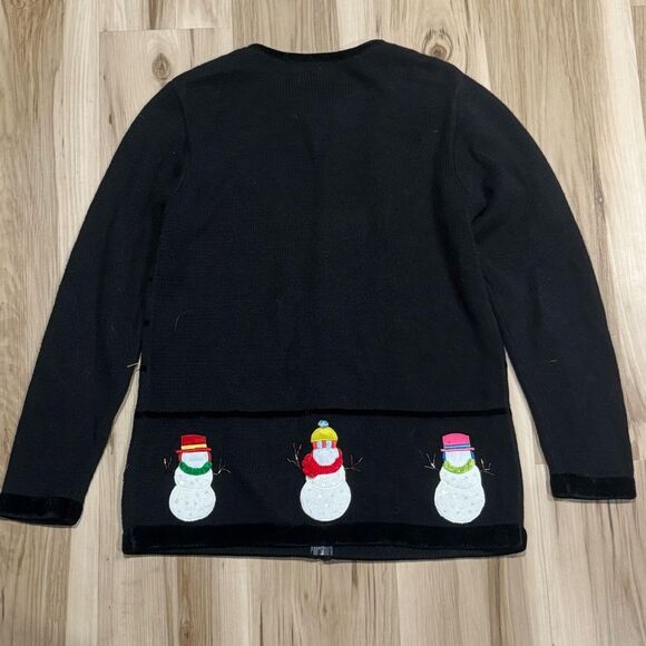 Quacker Factory Black Embroidered Snowman Zip Up Ugly Sweater Women’s Small - Picture 3 of 3